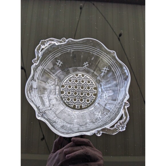 Vintage Clear Depression Glass 5" Small Etched Bowl Basket Weave MCM Handles - Picture 5 of 12